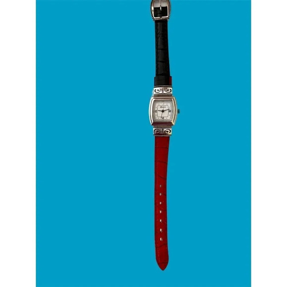 Ladies BRIGHTON Waterford Silver Plated Reversible Black/Red Band Watch - Picture 7 of 8